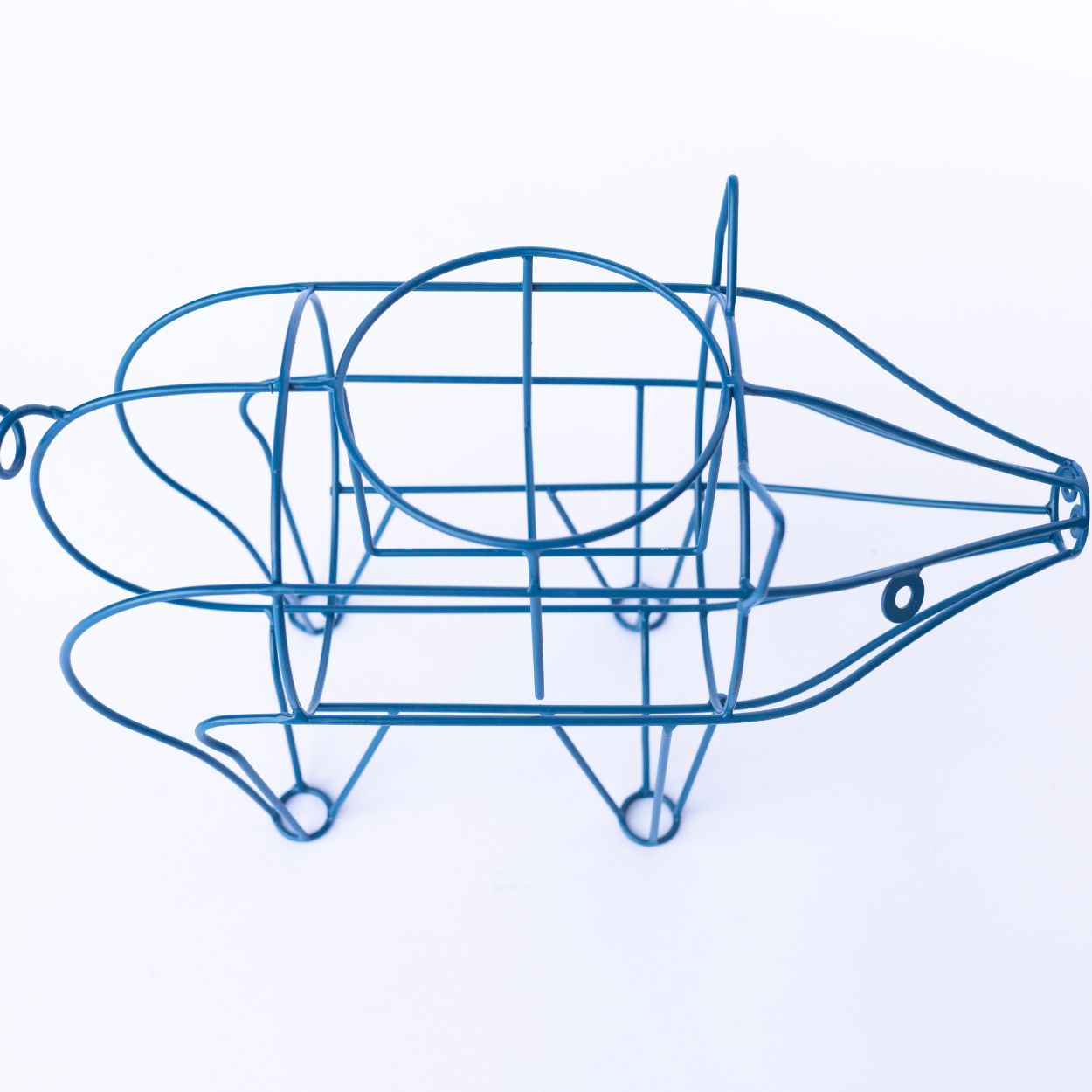 Blue Metal Pig-Shaped Plant Stand with Pot