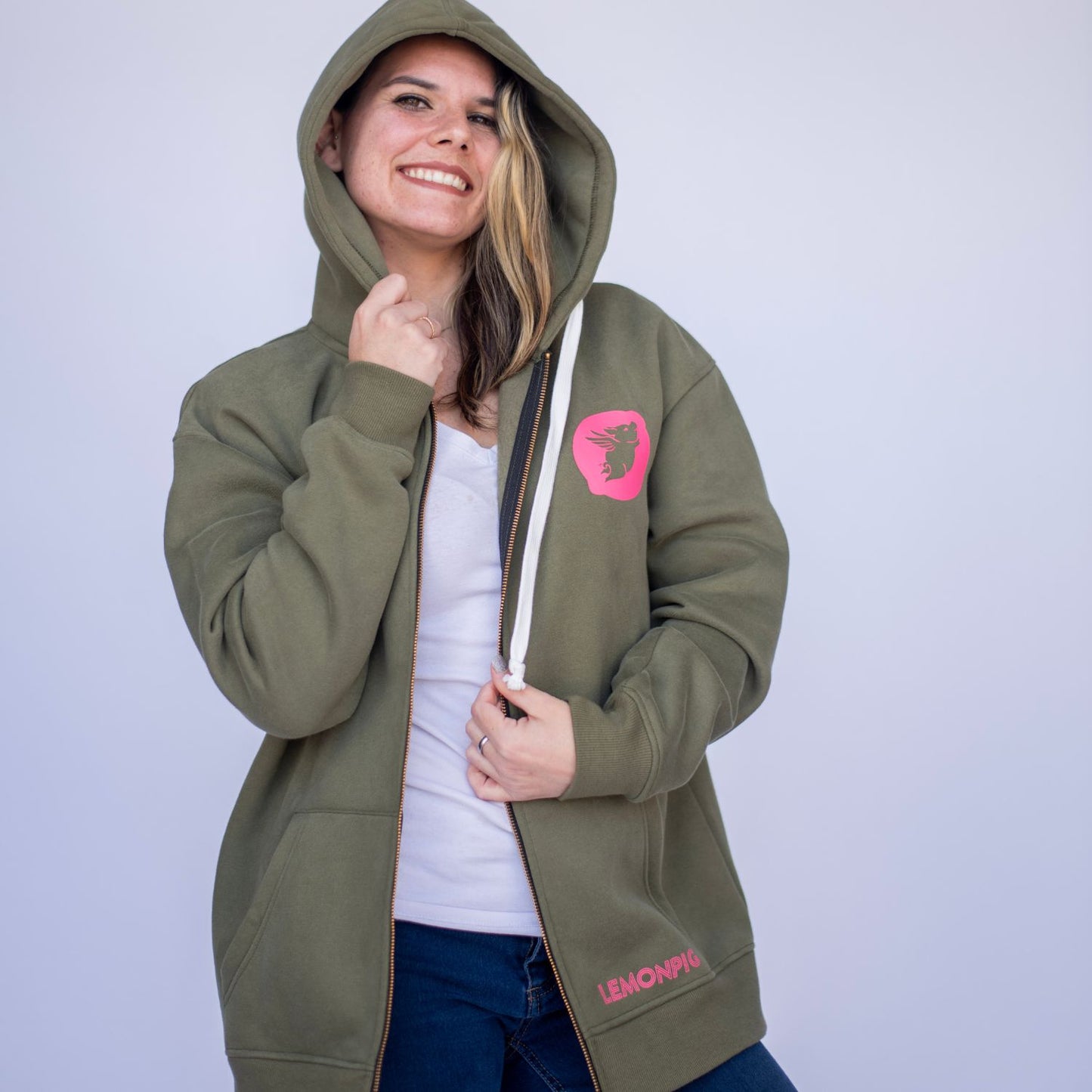 LemonPig Logo Olive Hoodie - Full Zip Hooded Sweatshirt