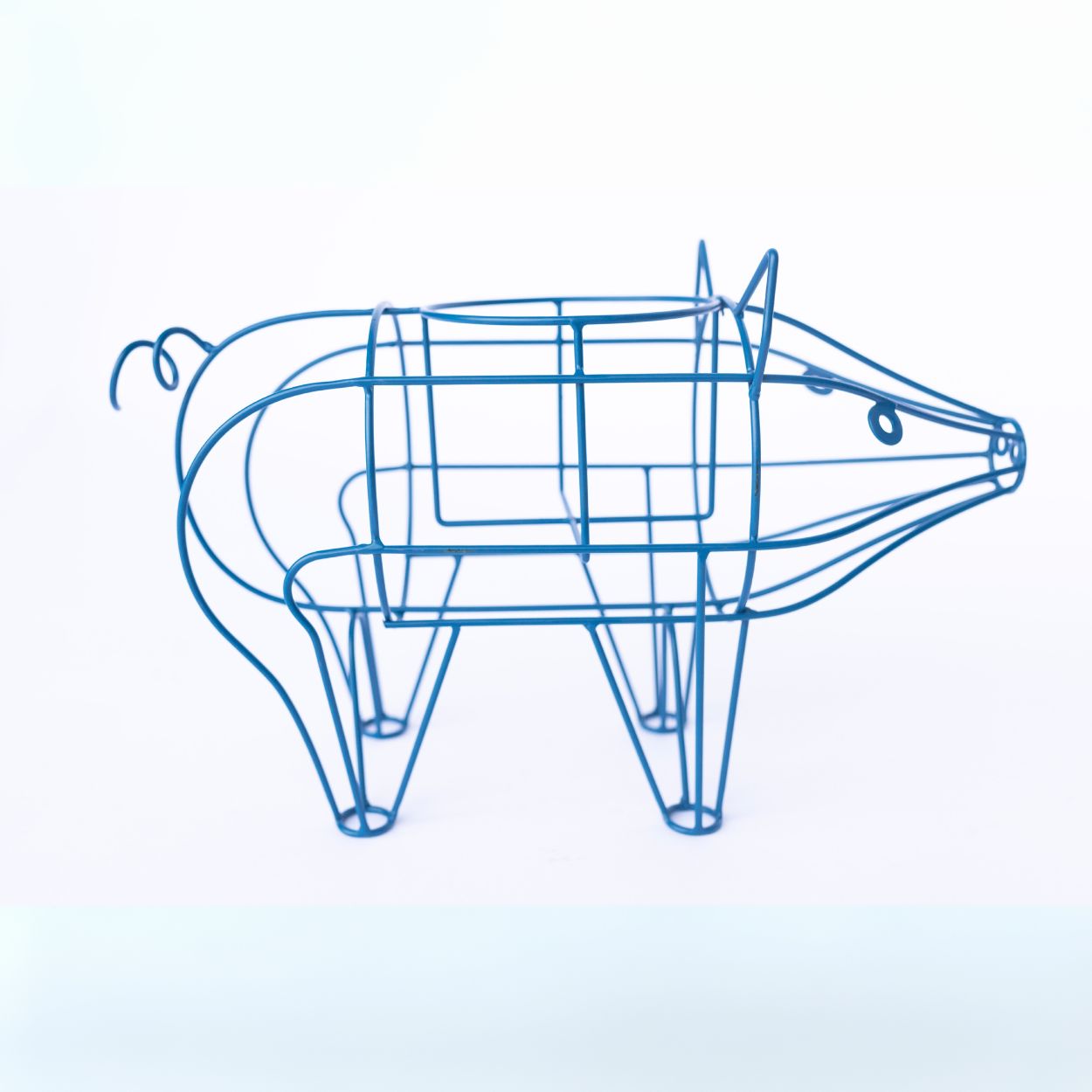 Blue Metal Pig-Shaped Plant Stand with Pot