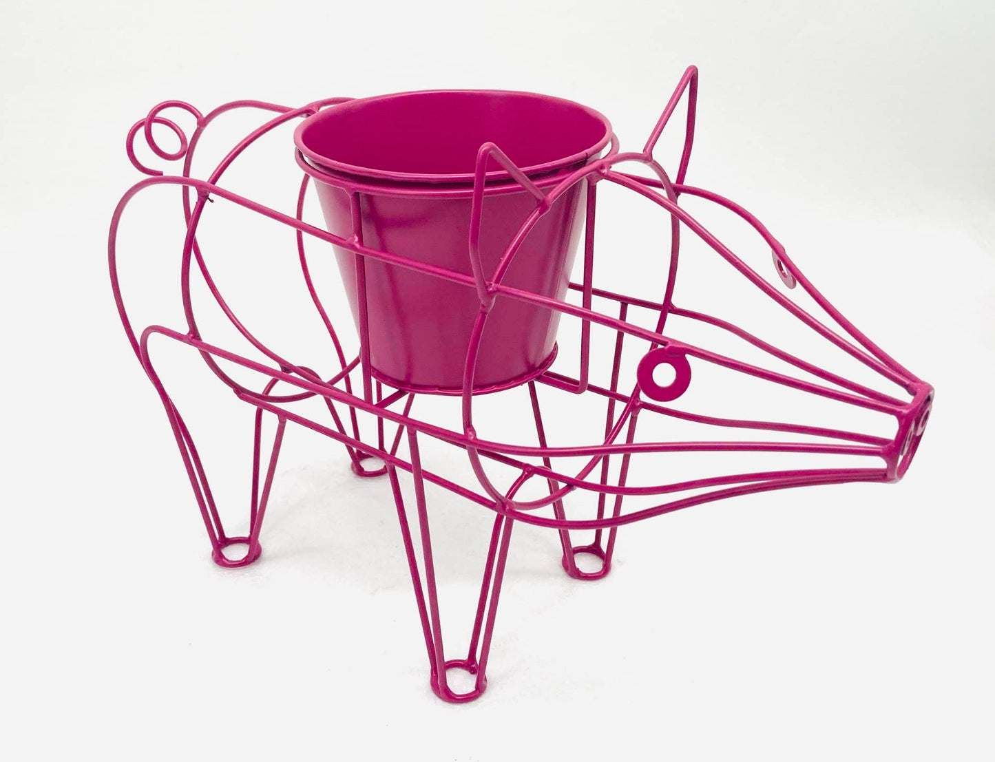 Pink Metal Pig-Shaped Plant Stand with Pot