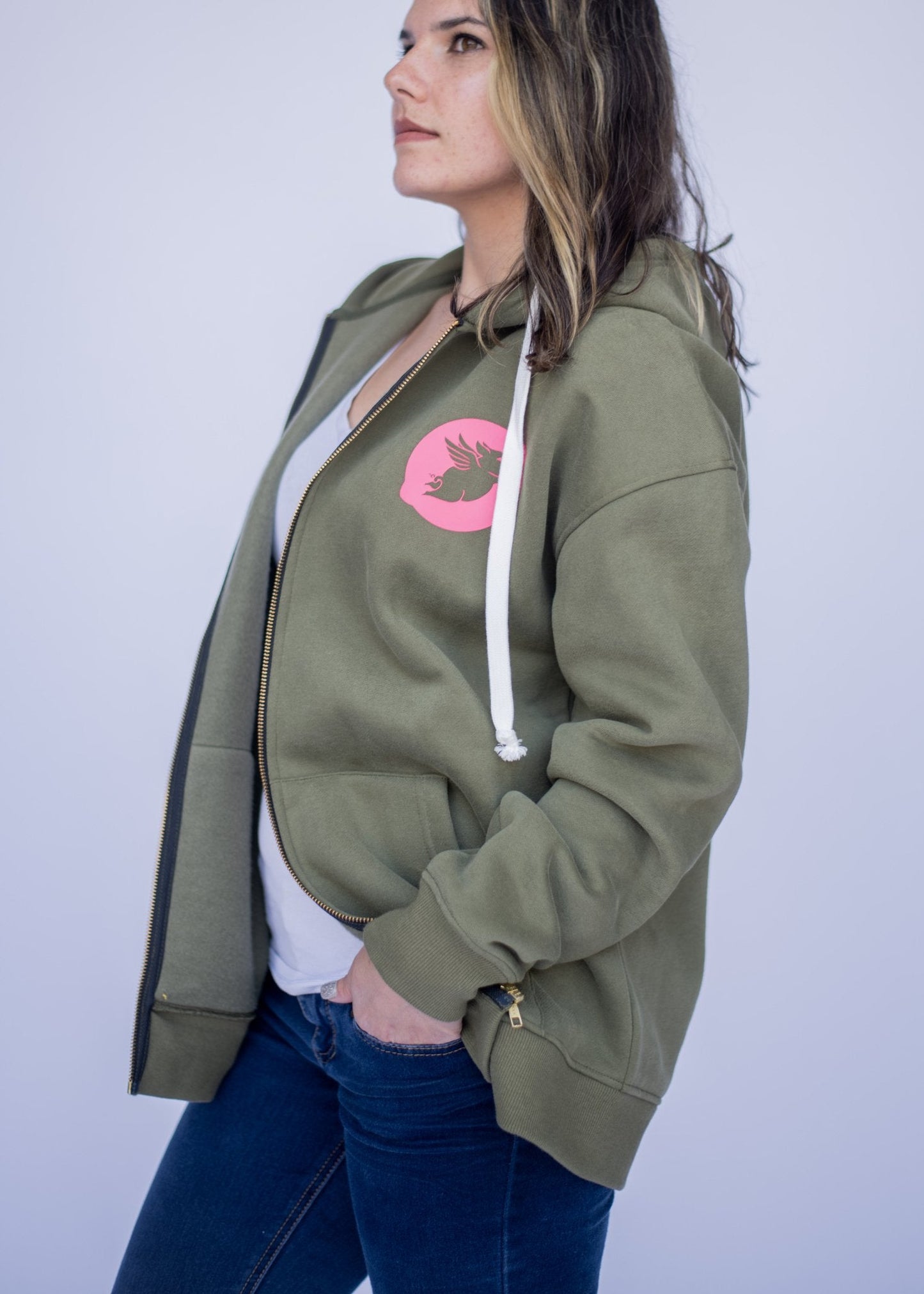 LemonPig Logo Hoodie - Full Zip Hooded Sweatshirt - LemonPigStore - Hooded sweatshirt jacket - LP-hoodXS-OLV-015 - LemonPig