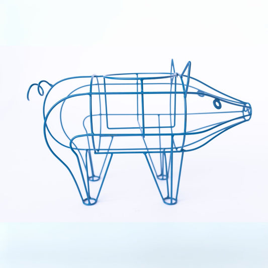 Blue Metal Pig-Shaped Plant Stand with Pot