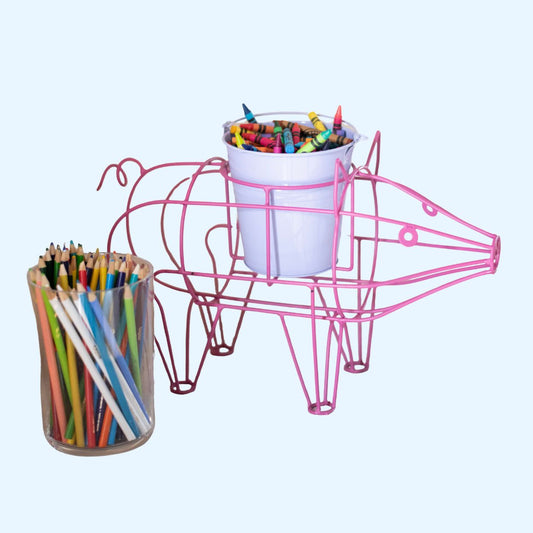 Pink Metal Pig-Shaped Plant Stand with Pot
