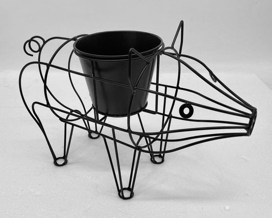 Black Metal Pig-Shaped Plant Stand with Pot