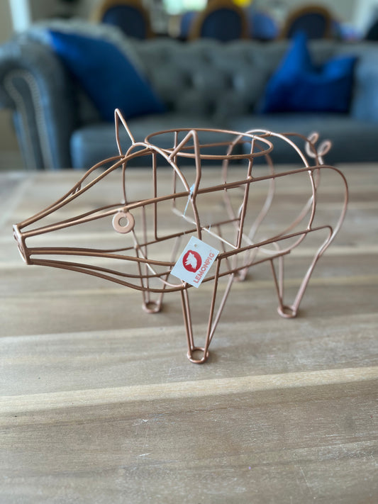 Rose Gold Metal Pig-Shaped Plant Stand with Pot