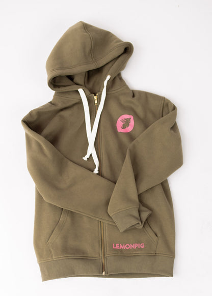 LemonPig Logo Hoodie - Full Zip Hooded Sweatshirt - LemonPigStore - Hooded sweatshirt jacket - LP-hoodXS-OLV-015 - LemonPig